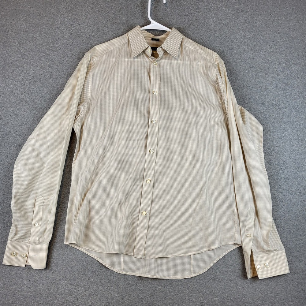 Theory Shirt Mens Medium Check Collared Long Sleeve Regular Hi-Low Button Up